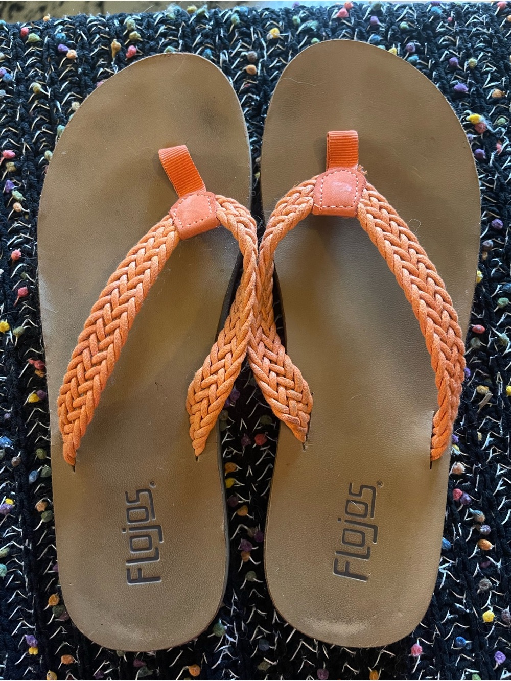 Flojos Braided Orange Strap Women's Sandals with Brown Footbed